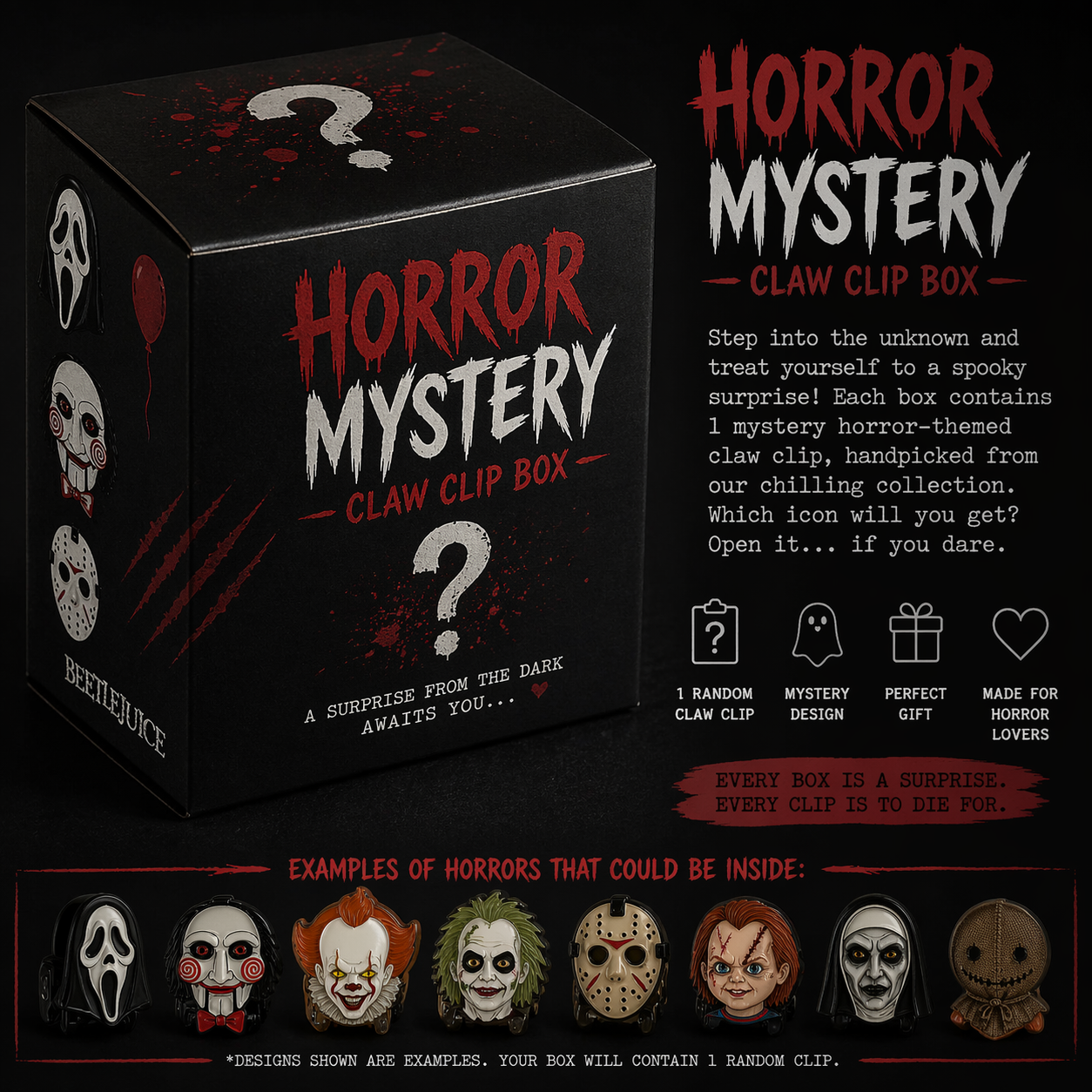 🖤 Horror Mystery Claw Clip Box – Open If You Dare 🔪🎁
